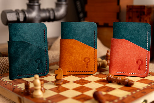 Close up of handcrafted Pueblo leather Cloak Wallet showing natural grain and texture