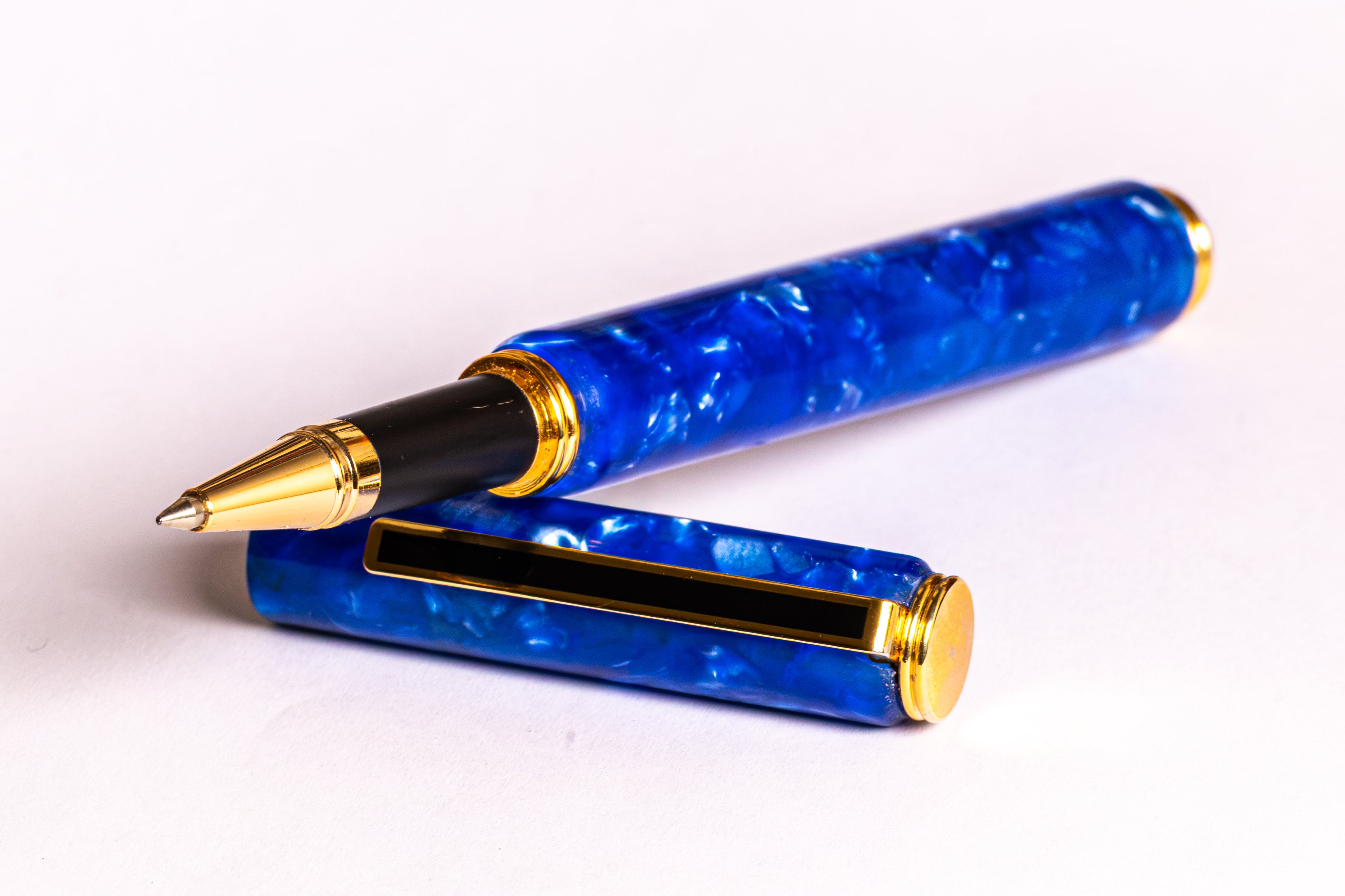 Blue Acrylic 24ct Gold-Plated Rollerball Pen
