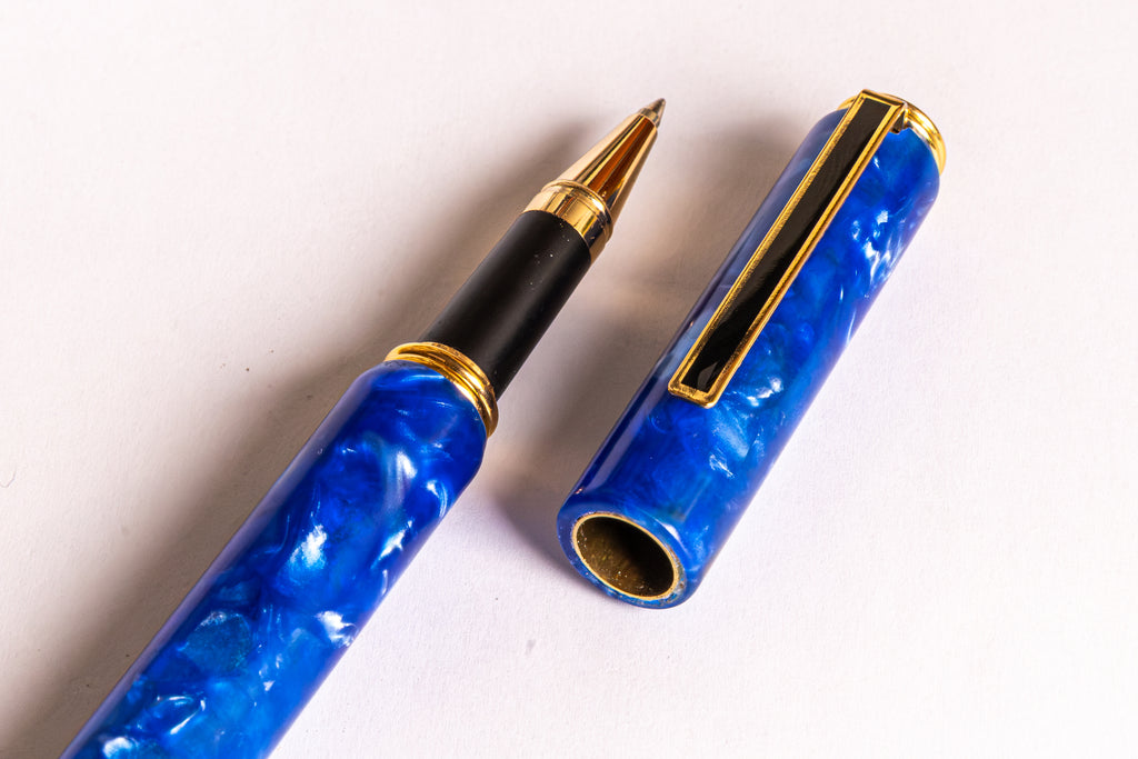 Blue Acrylic 24ct Gold-Plated Rollerball Pen