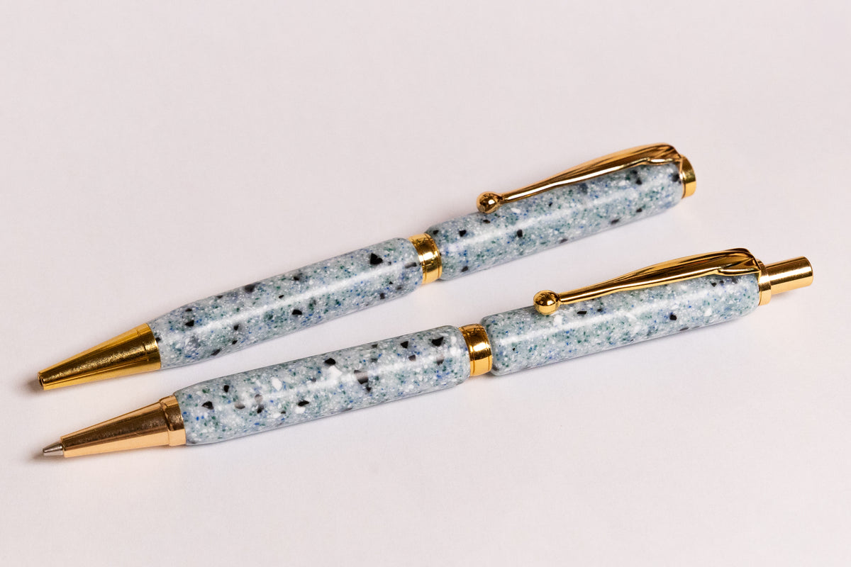 Handmade Blue Corian Pen and Pencil Set
