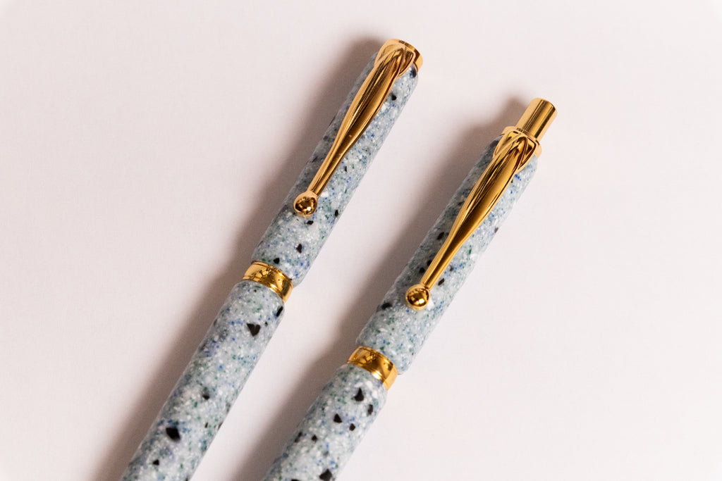Handmade Blue Corian Pen and Pencil Set