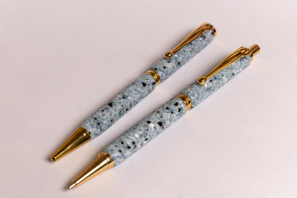 Handmade Blue Corian Pen and Pencil Set
