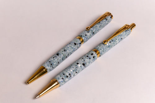 Handmade Blue Corian Pen and Pencil Set