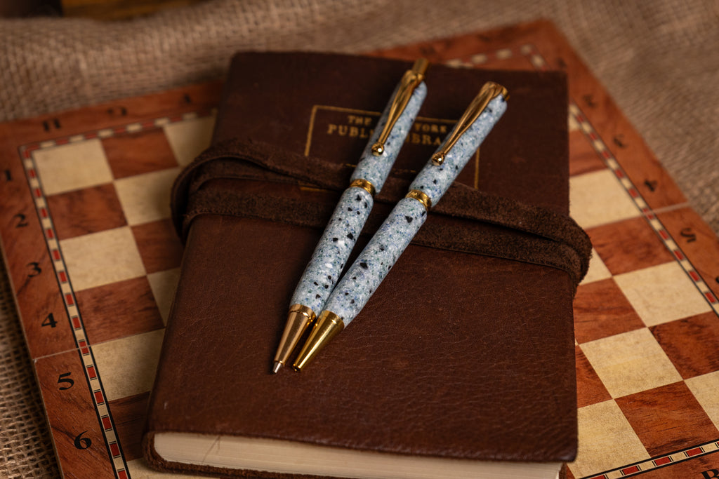 Handmade Blue Corian Pen and Pencil Set