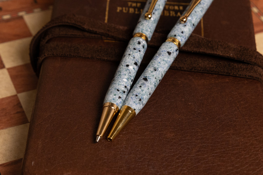 Handmade Blue Corian Pen and Pencil Set
