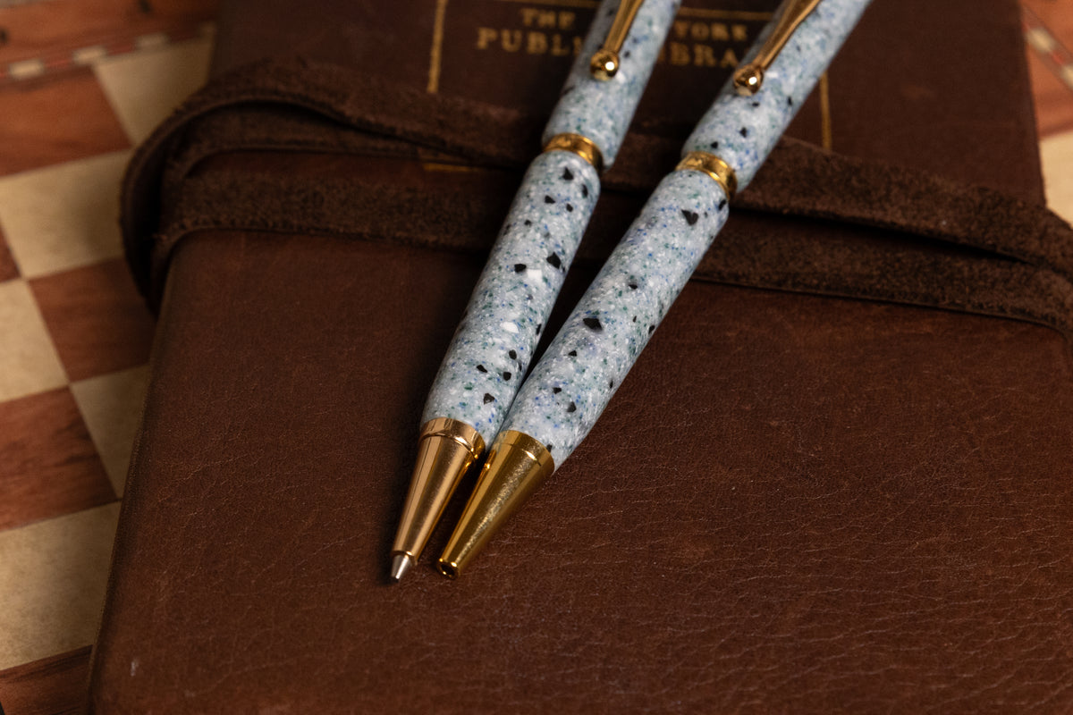 Handmade Blue Corian Pen and Pencil Set